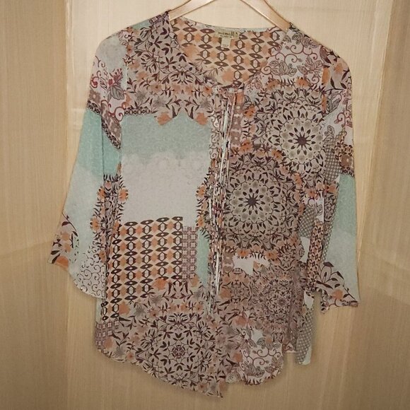 One World Sheer Floral Boho Oversized Blouse Small - Picture 1 of 5